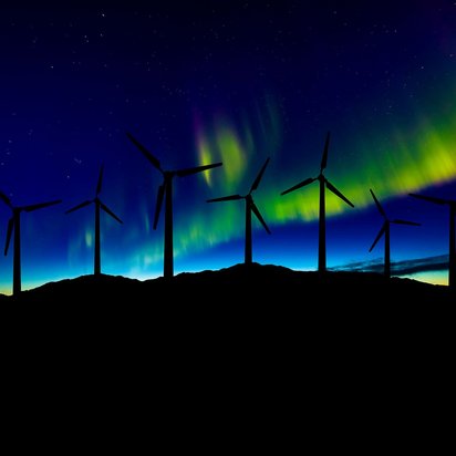 Wind turbines and northern lights
