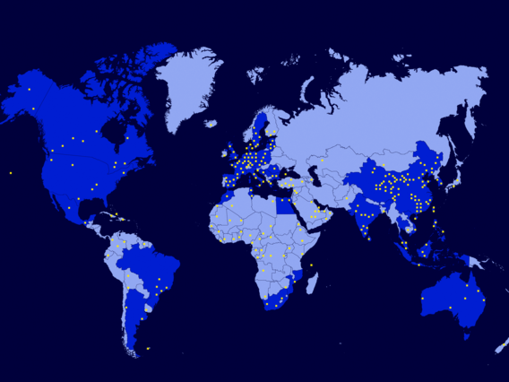 Weltkarte mit Standorten und Projekten der TÜV NORD GROUP