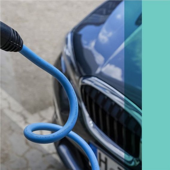 Blue charging cable on car