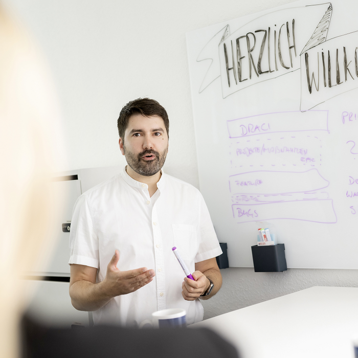 Man who holds a presentation